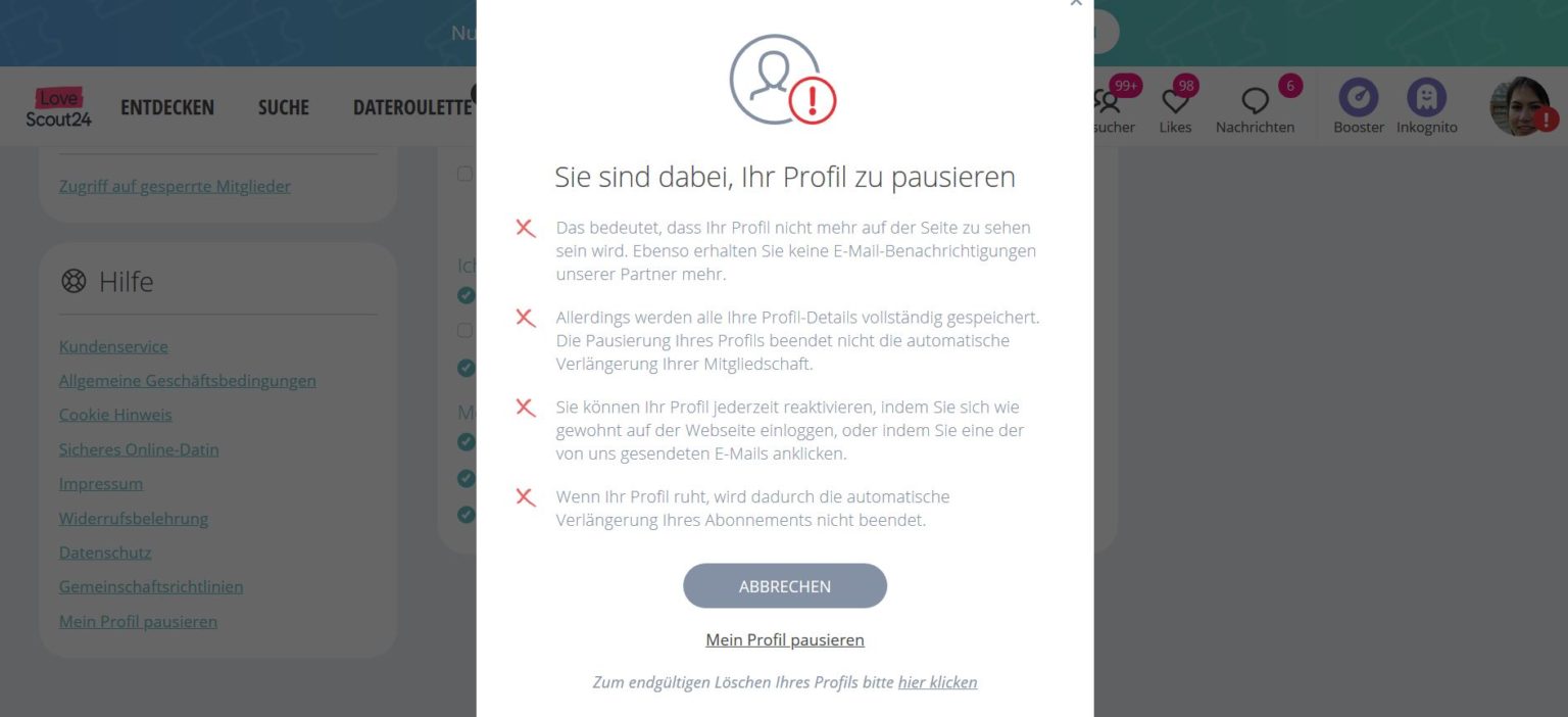 Single.de app account löschen